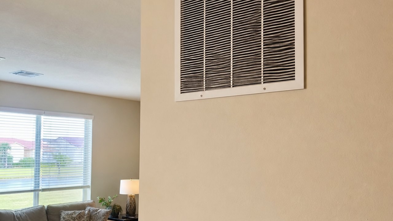 Living room AC vent and thermostat in a Kissimmee home